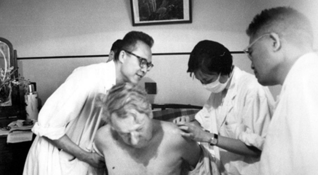 James Reston receiving acupuncture to treat his pain